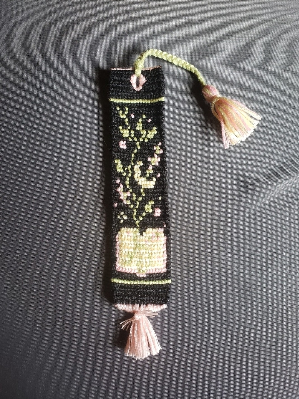 Handmade Black & Pastel Floral Moon And Fantasy Book Woven Bookmark
